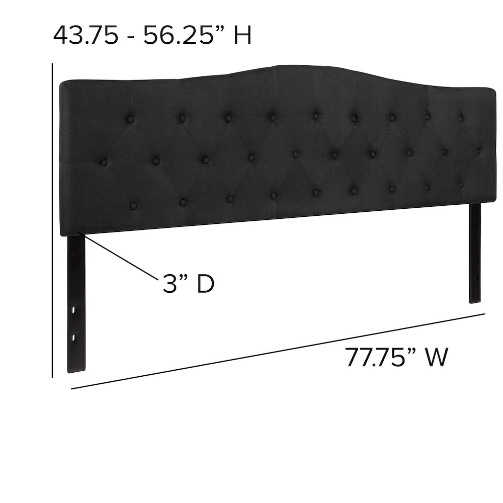 Tufted Upholstered King Size Headboard in Black Fabric