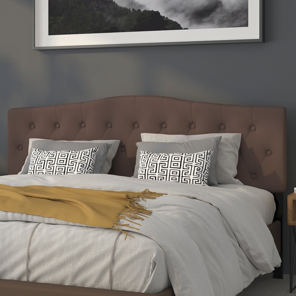Tufted Upholstered King Size Headboard in Camel Fabric