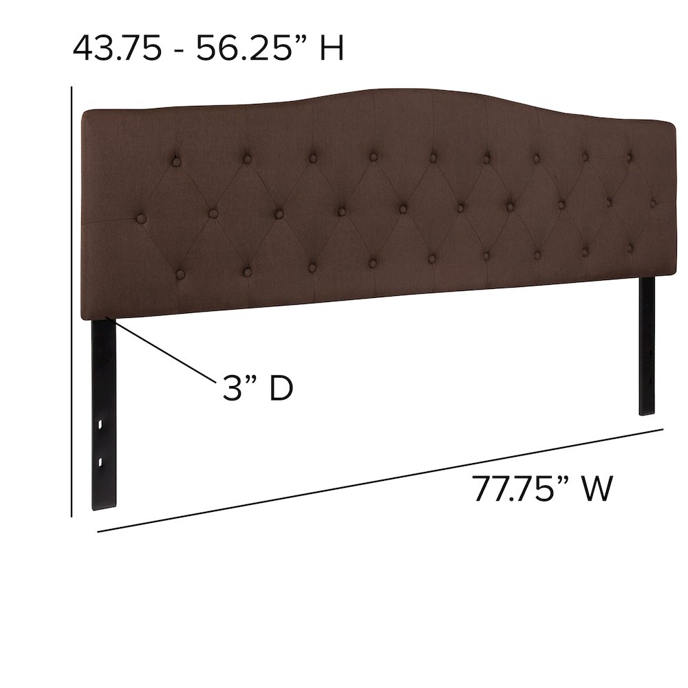 Tufted Upholstered King Size Headboard in Dark Brown Fabric