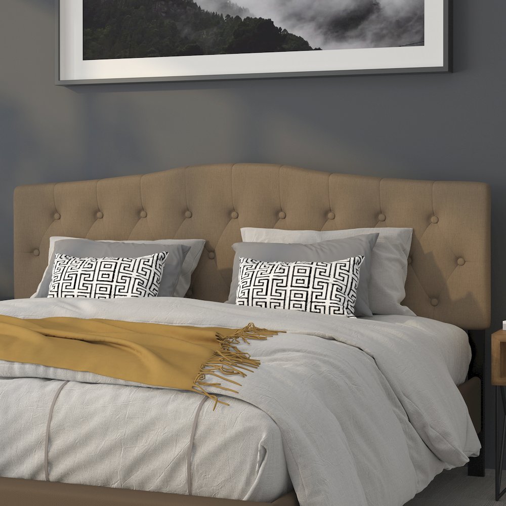 Tufted Upholstered King Size Headboard in Dark Brown Fabric