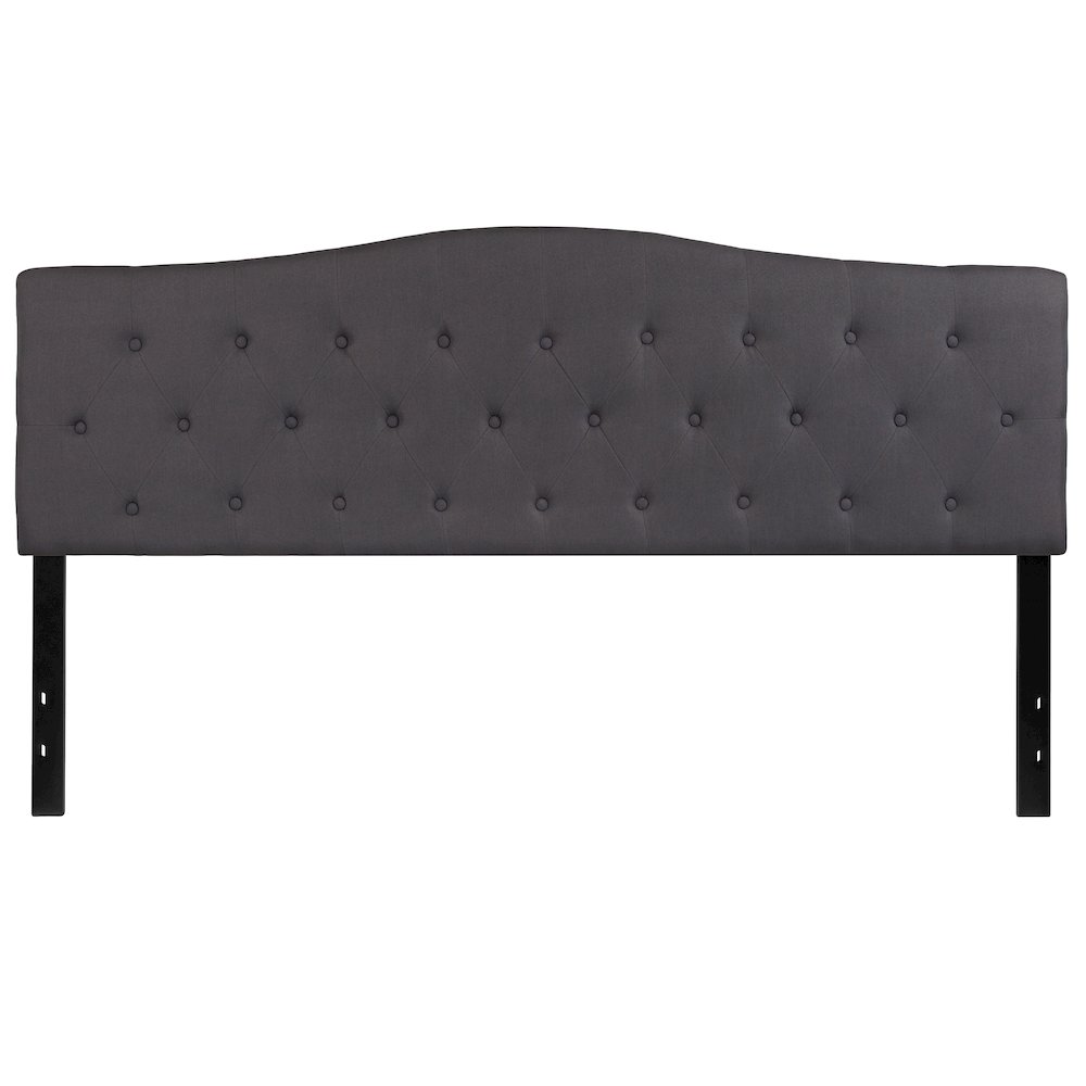 Tufted Upholstered King Size Headboard in Dark Gray Fabric
