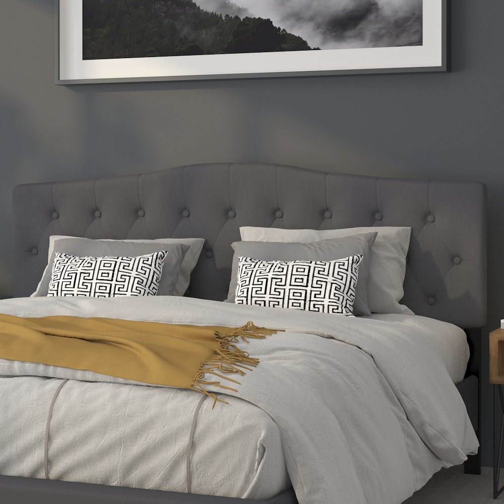Tufted Upholstered King Size Headboard in Dark Gray Fabric