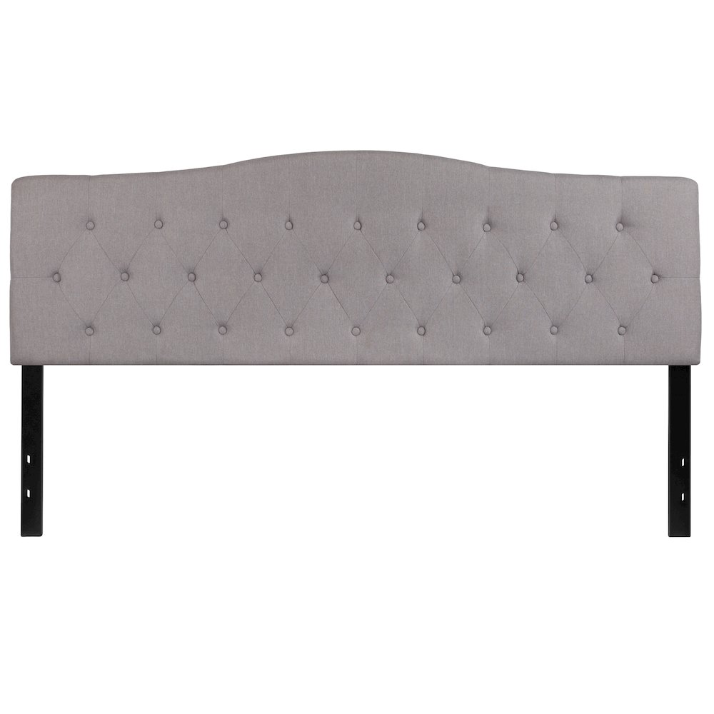 Tufted Upholstered King Size Headboard in Light Gray Fabric