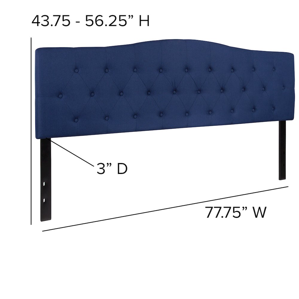 Tufted Upholstered King Size Headboard in Navy Fabric