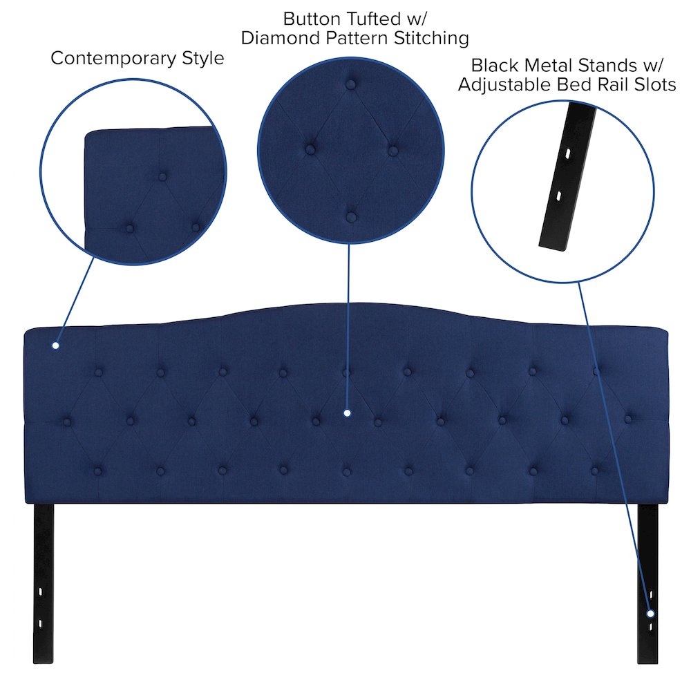 Tufted Upholstered King Size Headboard in Navy Fabric