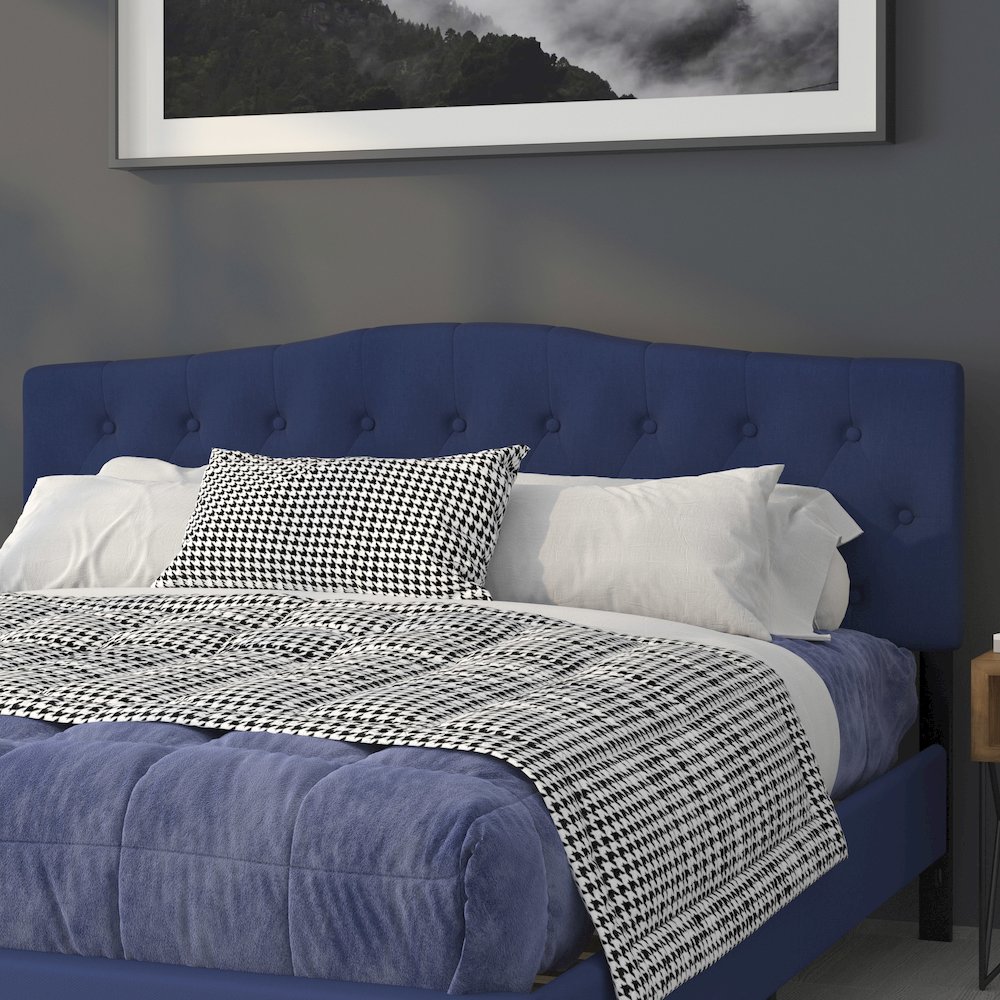 Tufted Upholstered King Size Headboard in Navy Fabric