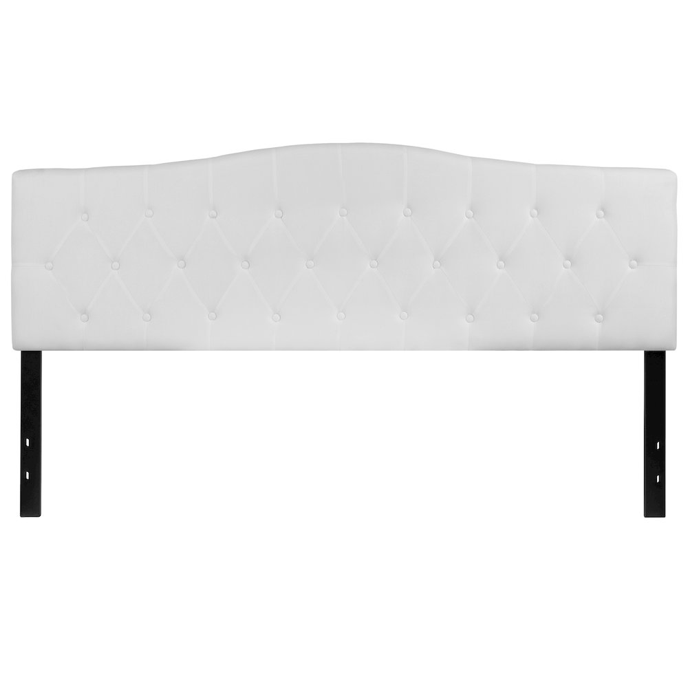 Tufted Upholstered King Size Headboard in White Fabric