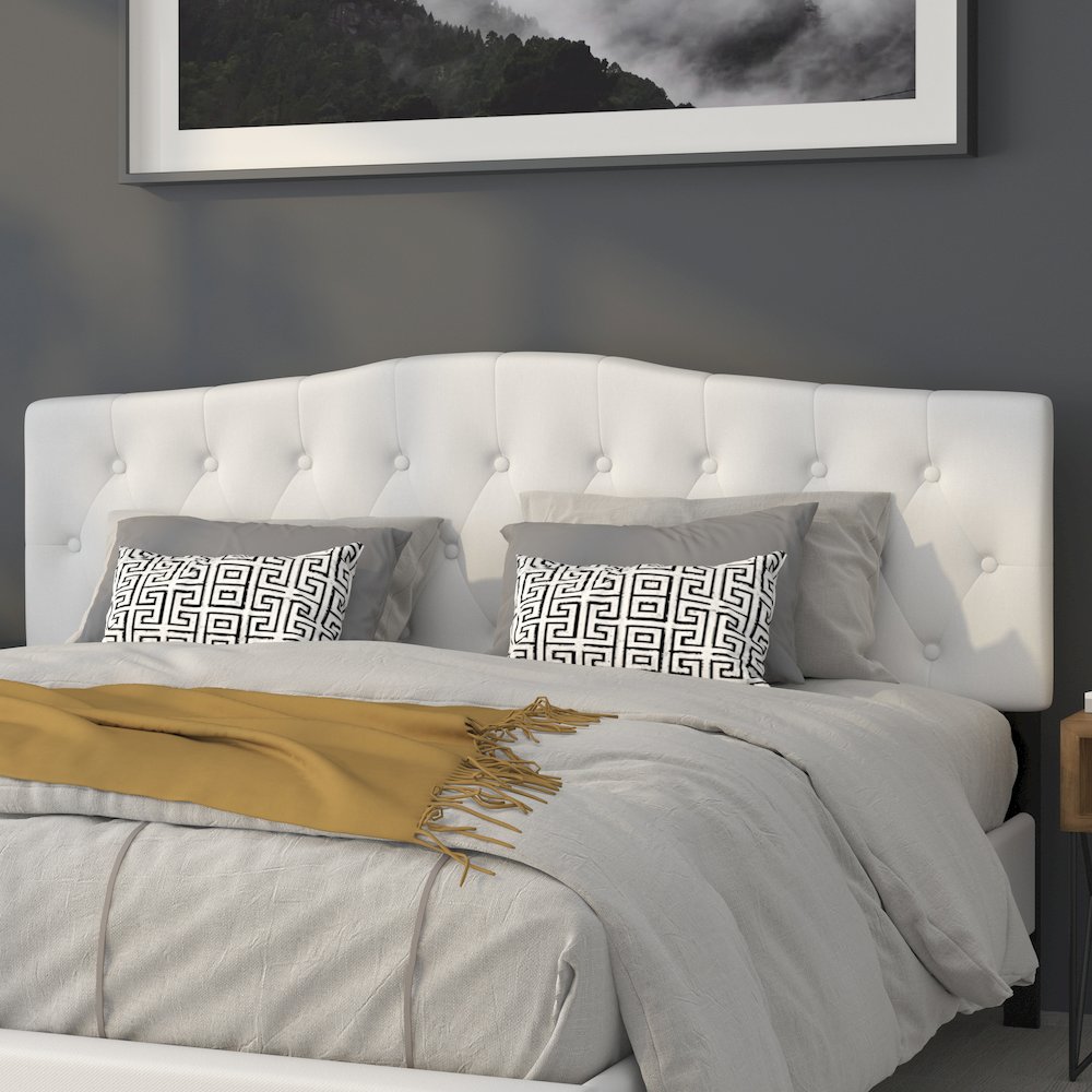 Tufted Upholstered King Size Headboard in White Fabric