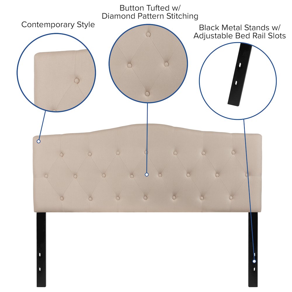Tufted Upholstered Queen Size Headboard in Beige Fabric