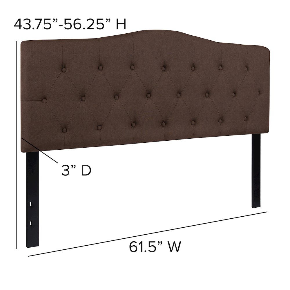 Tufted Upholstered Queen Size Headboard in Dark Brown Fabric