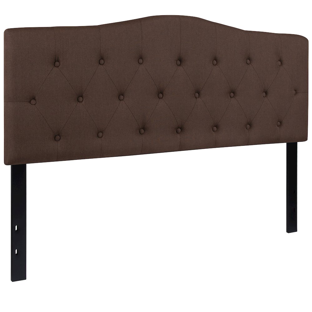 Tufted Upholstered Queen Size Headboard in Dark Brown Fabric
