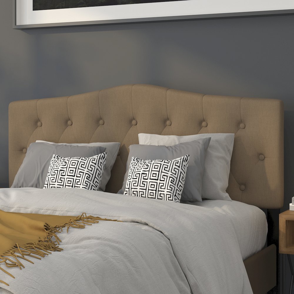 Tufted Upholstered Queen Size Headboard in Dark Brown Fabric