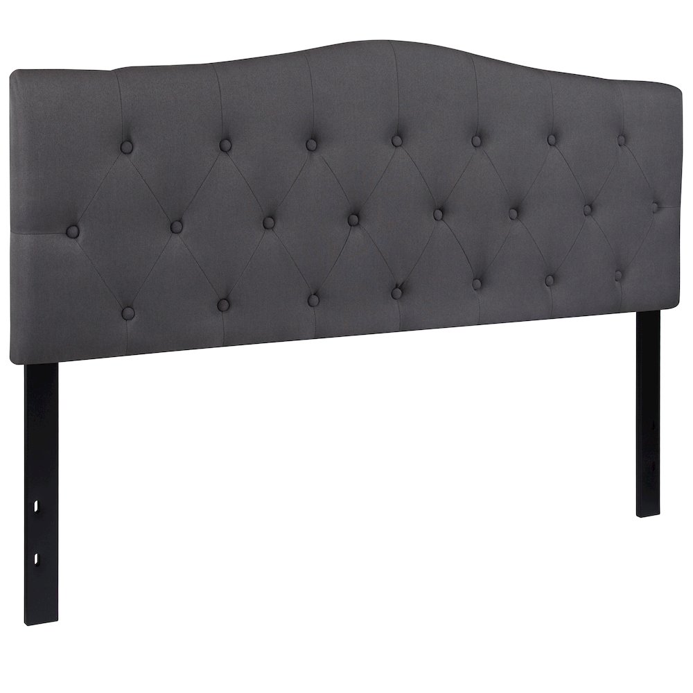 Tufted Upholstered Queen Size Headboard in Dark Gray Fabric