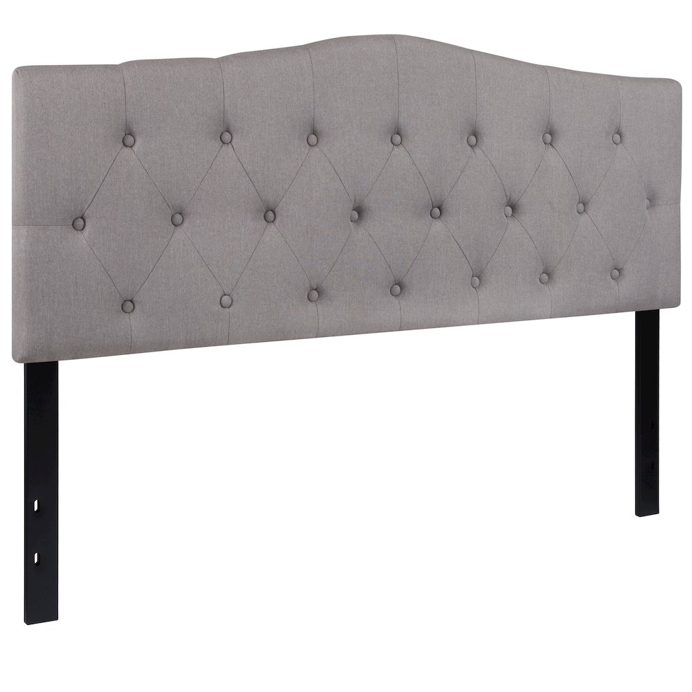 Tufted Upholstered Queen Size Headboard in Light Gray Fabric
