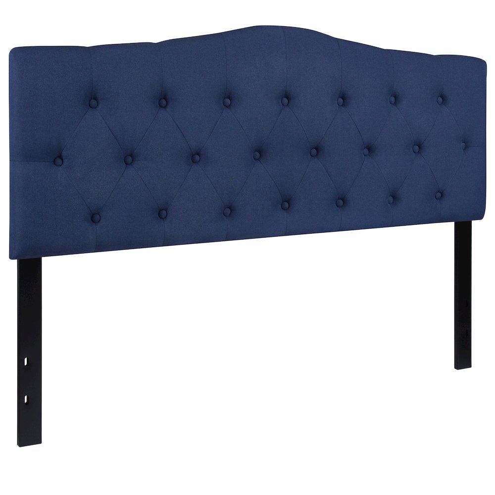 Tufted Upholstered Queen Size Headboard in Navy Fabric
