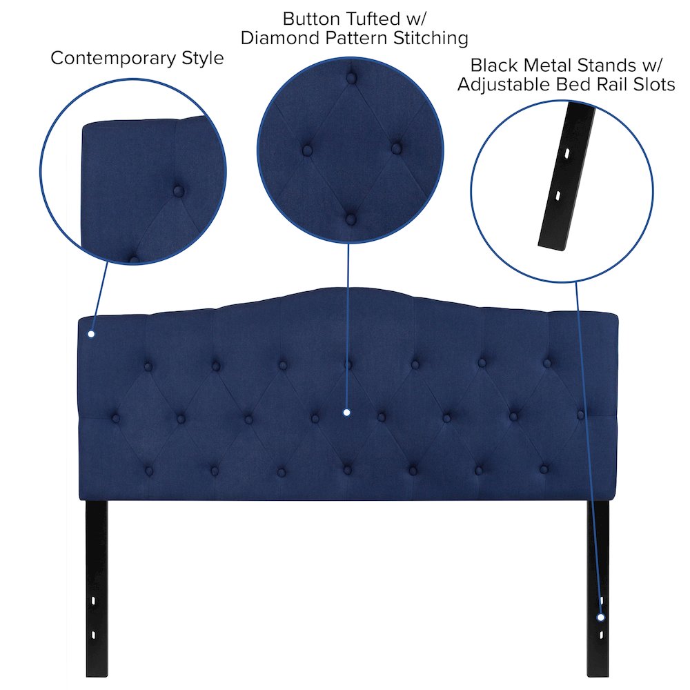 Tufted Upholstered Queen Size Headboard in Navy Fabric