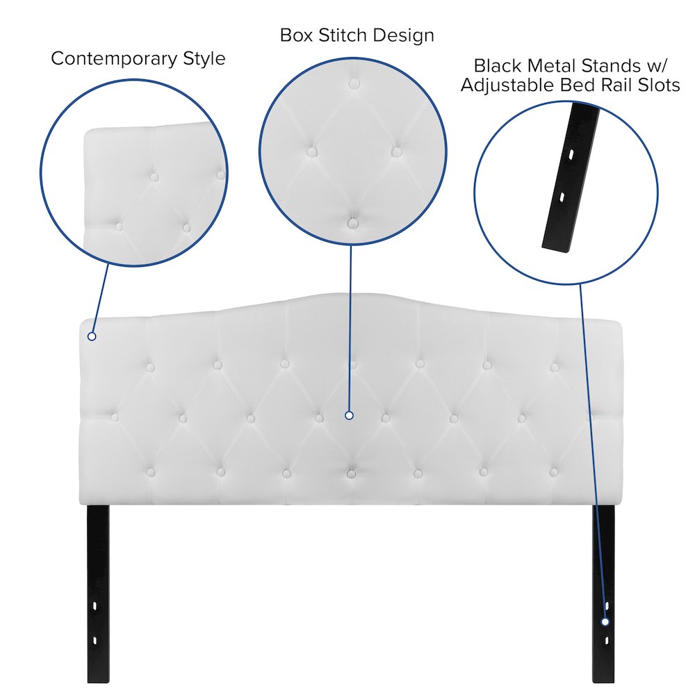 Tufted Upholstered Queen Size Headboard in White Fabric