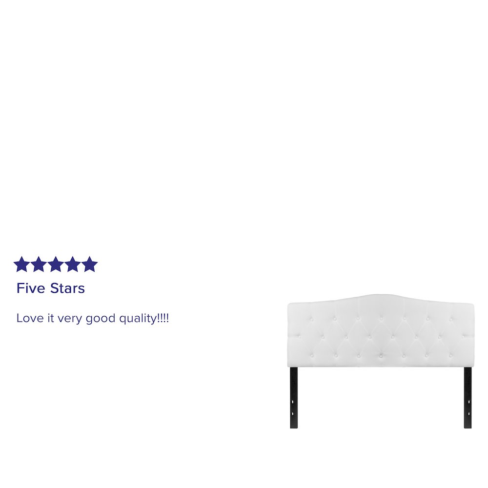 Tufted Upholstered Queen Size Headboard in White Fabric