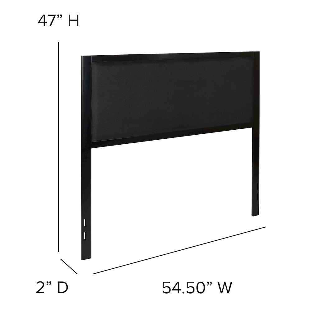 Metal Upholstered Full Size Headboard in Black Fabric