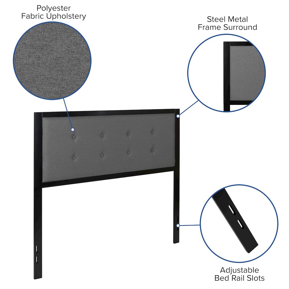 Metal Tufted Upholstered Full Size Headboard in Dark Gray Fabric