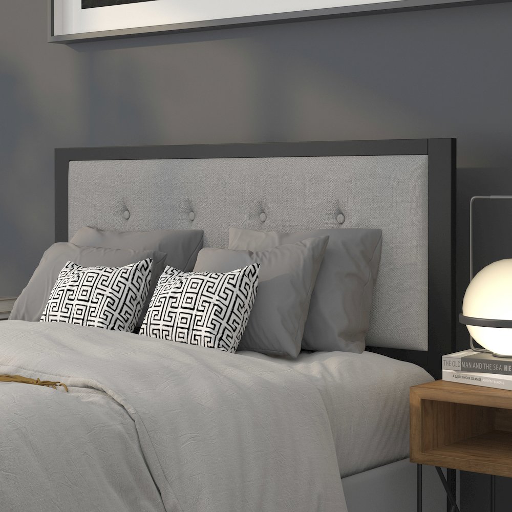 Contemporary Style Panel Upholstered Headboard with Classic Metal Framework