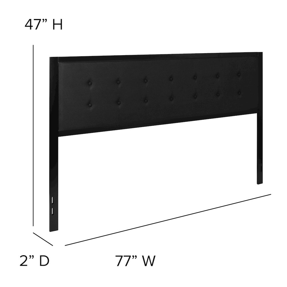 Metal Tufted Upholstered King Size Headboard in Black Fabric