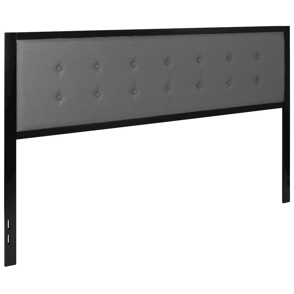Metal Tufted Upholstered King Size Headboard in Dark Gray Fabric