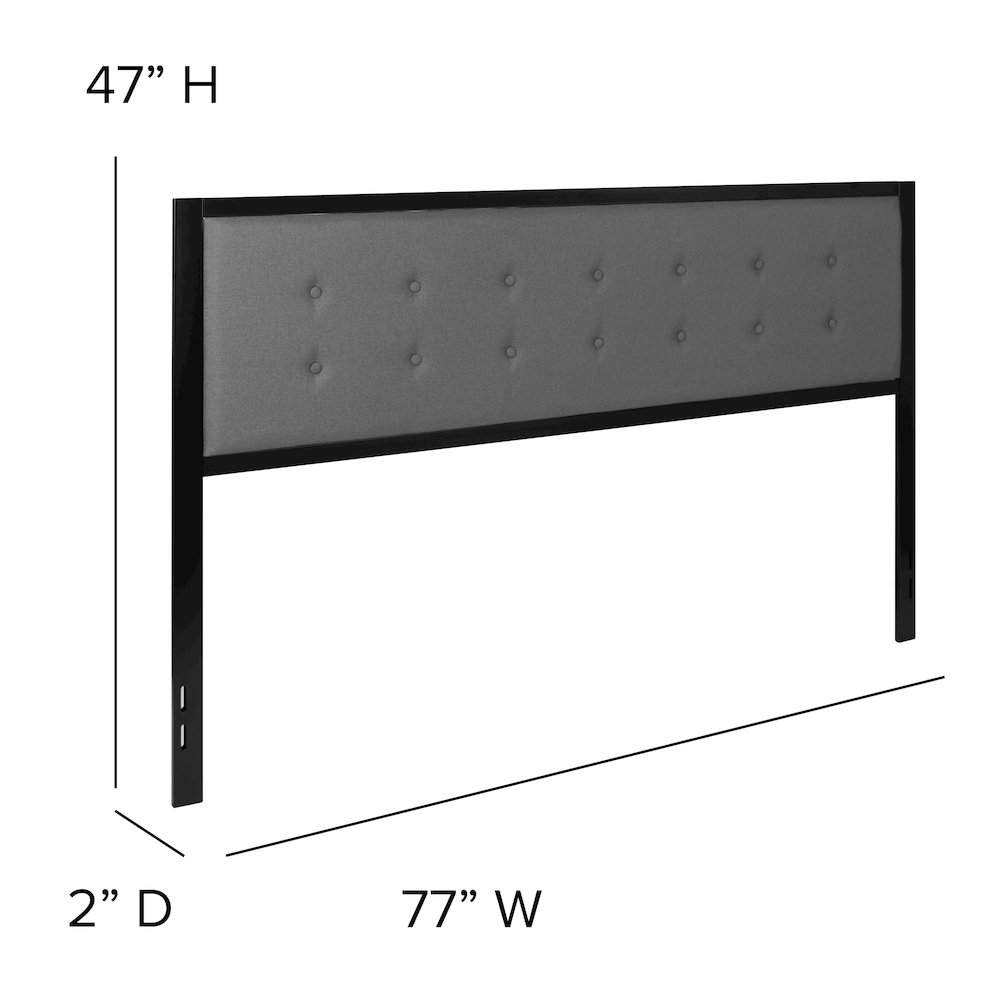 Metal Tufted Upholstered King Size Headboard in Dark Gray Fabric