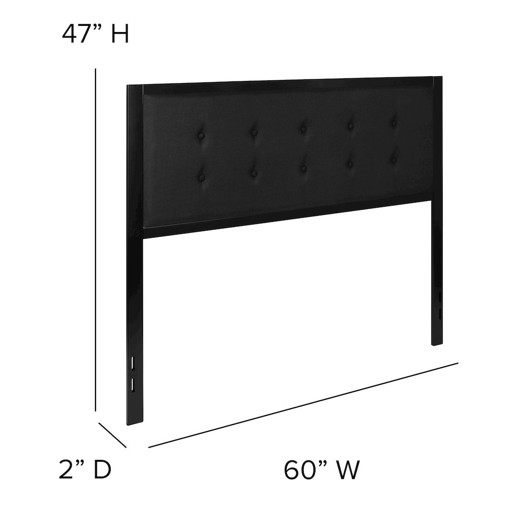 Metal Tufted Upholstered Queen Size Headboard in Black Fabric