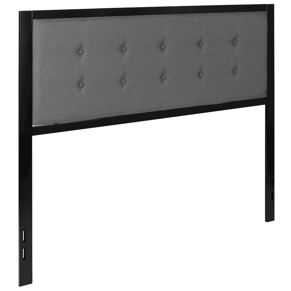 Metal Tufted Upholstered Queen Size Headboard in Dark Gray Fabric