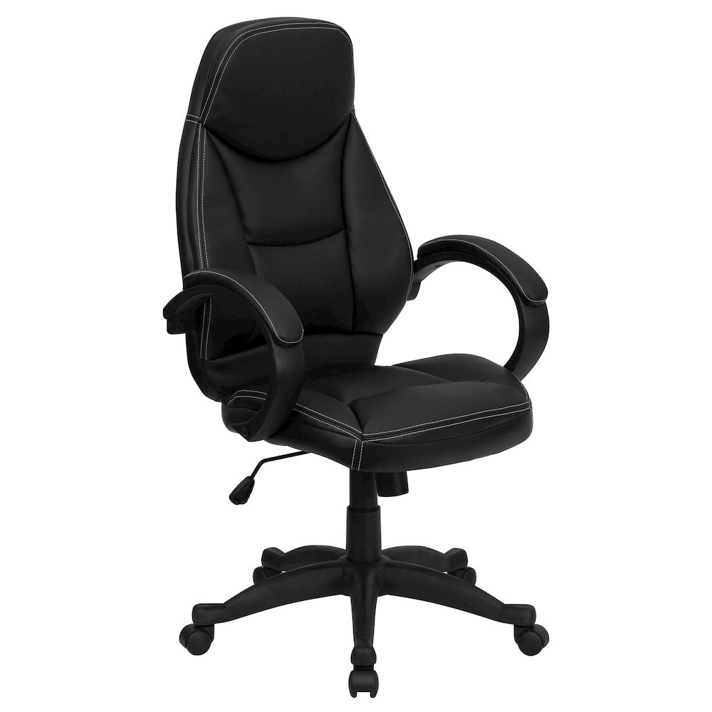 High Back Black Executive Swivel Office Chair with Curved Back and Loop Arms