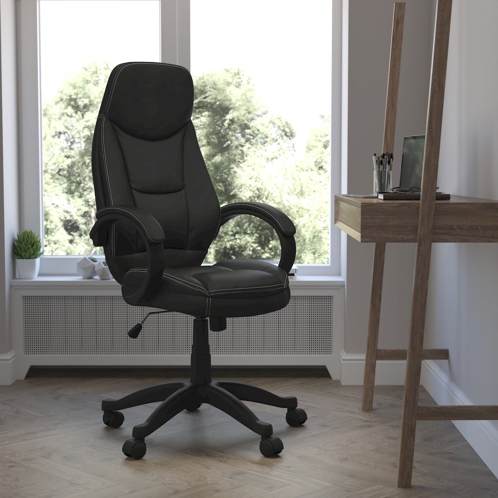 High Back Black Executive Swivel Office Chair with Curved Back and Loop Arms