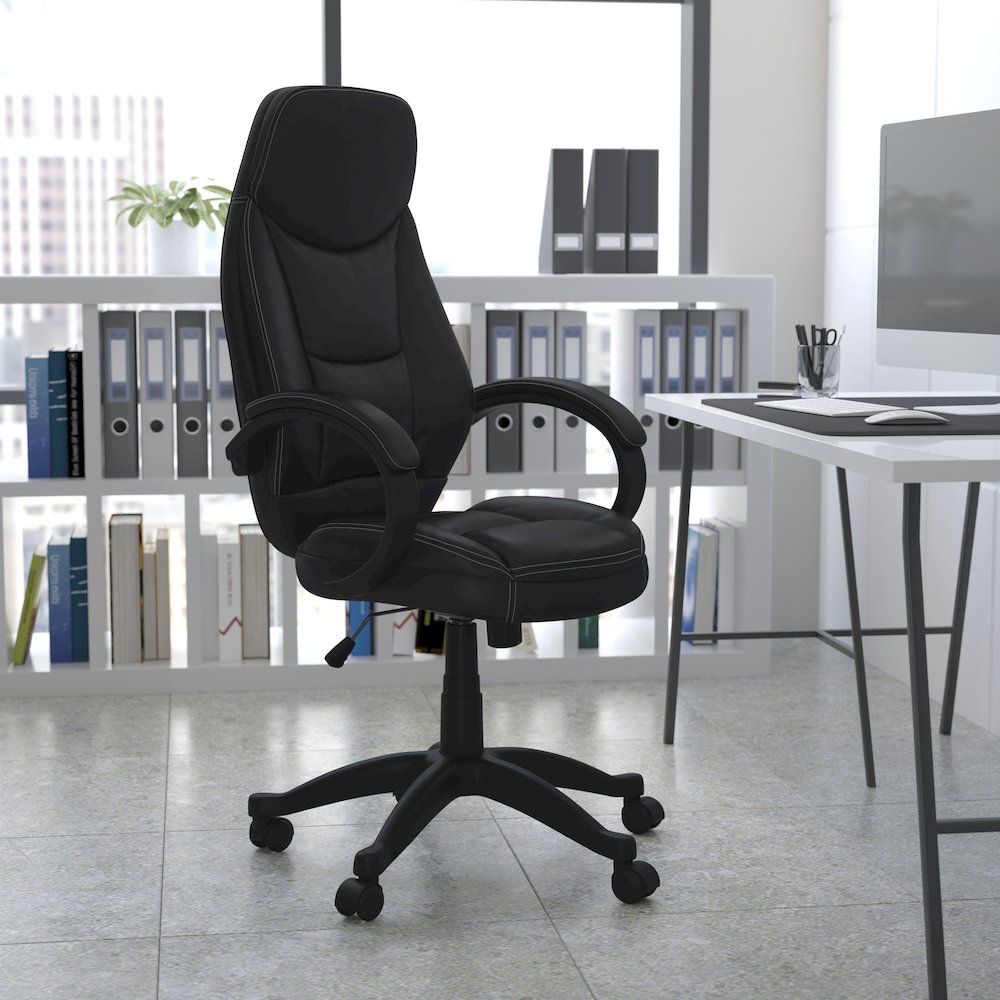 High Back Black Executive Swivel Office Chair with Curved Back and Loop Arms