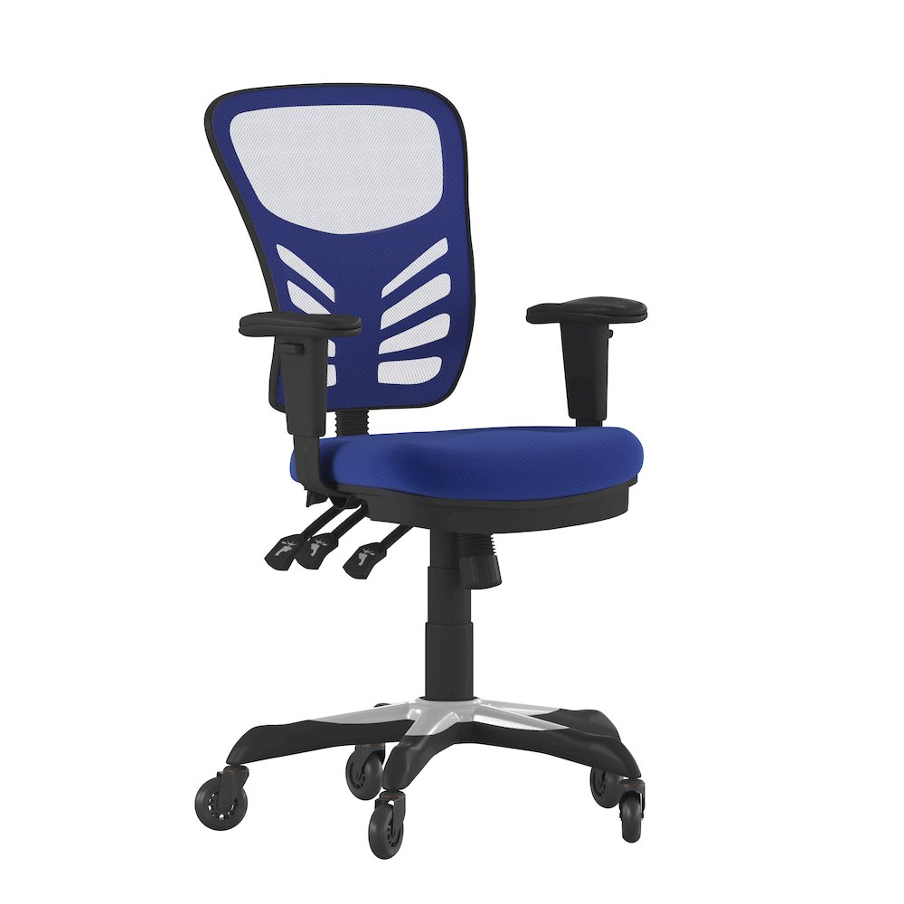 Mid-Back Blue Mesh Multifunction Executive Swivel Office Chair and Roller Wheels