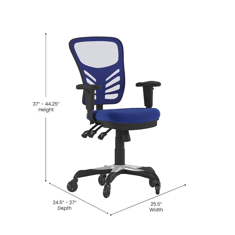 Mid-Back Blue Mesh Multifunction Executive Swivel Office Chair and Roller Wheels