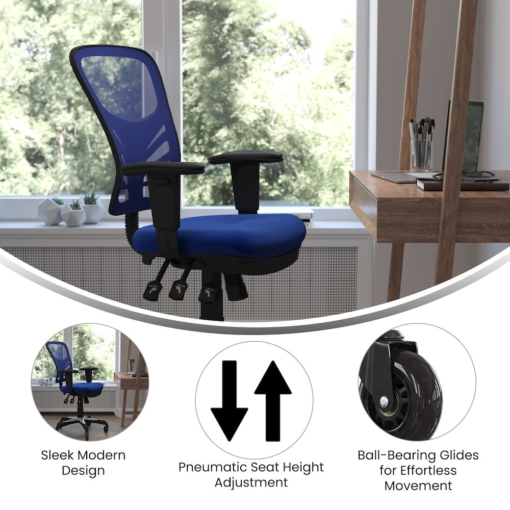 Mid-Back Blue Mesh Multifunction Executive Swivel Office Chair and Roller Wheels