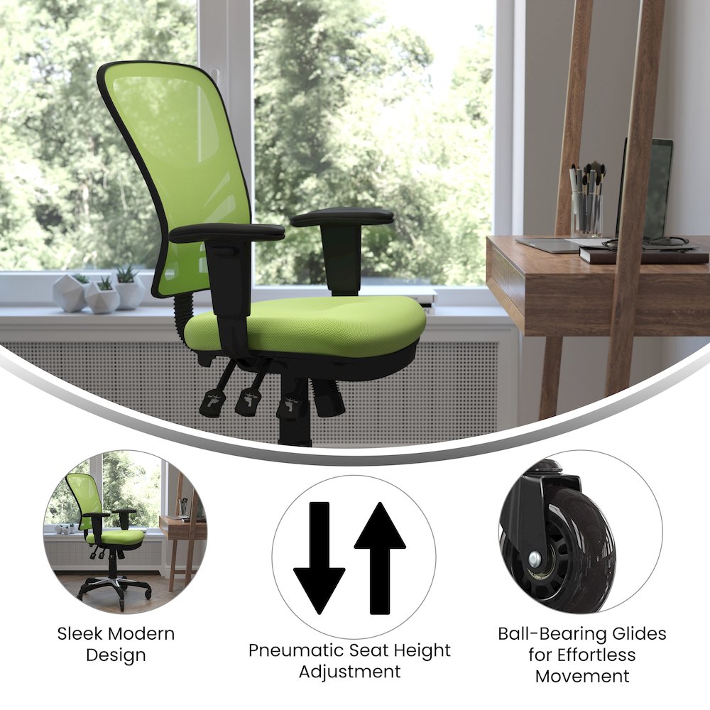 Mid-Back Green Mesh Multifunction Executive Swivel Office Chair