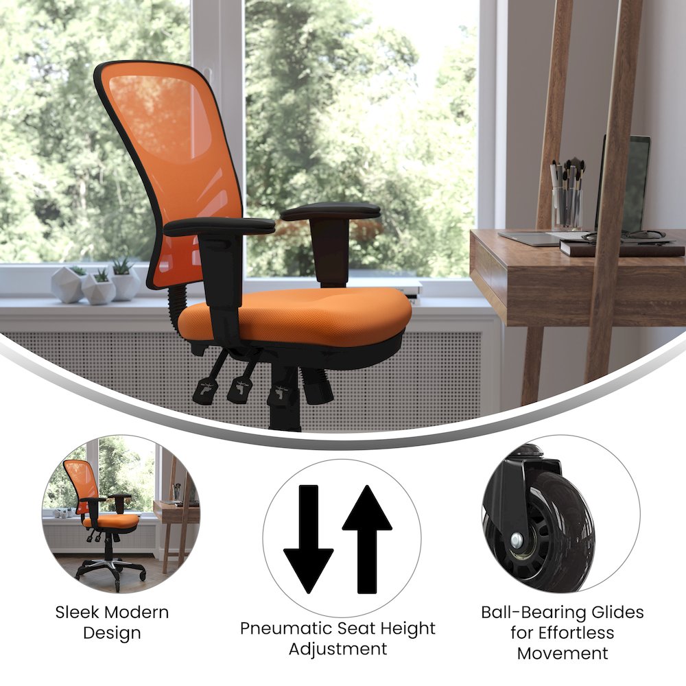 Mid-Back Orange Mesh Multifunction Executive Swivel Office Chair