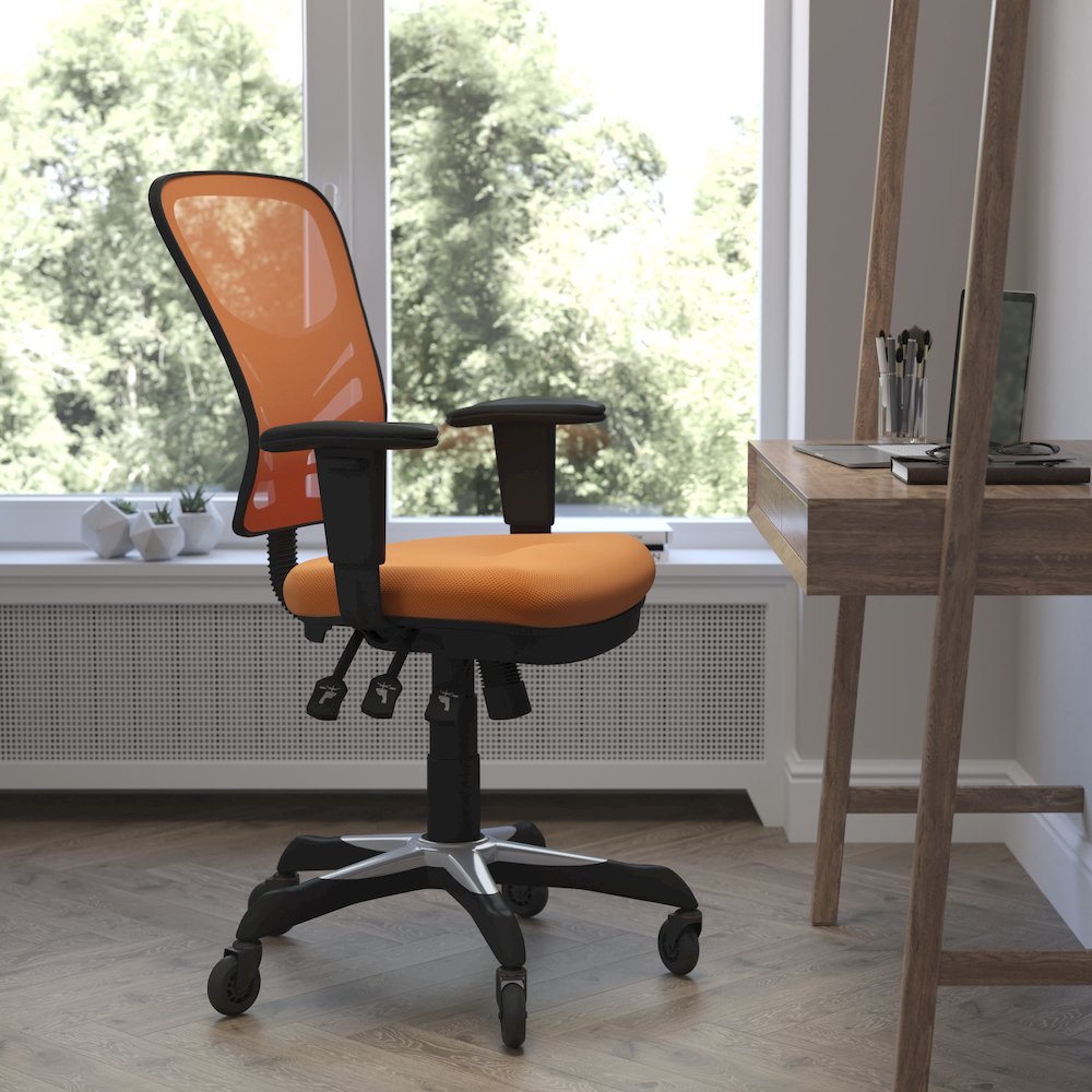 Mid-Back Orange Mesh Multifunction Executive Swivel Office Chair
