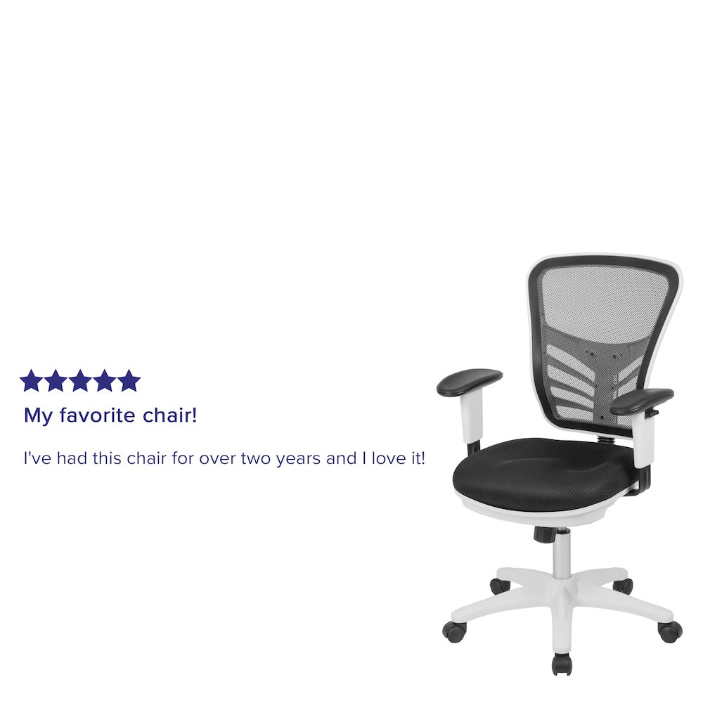 Mid-Back Black Mesh Multifunction Executive Swivel Office Chair and White Frame