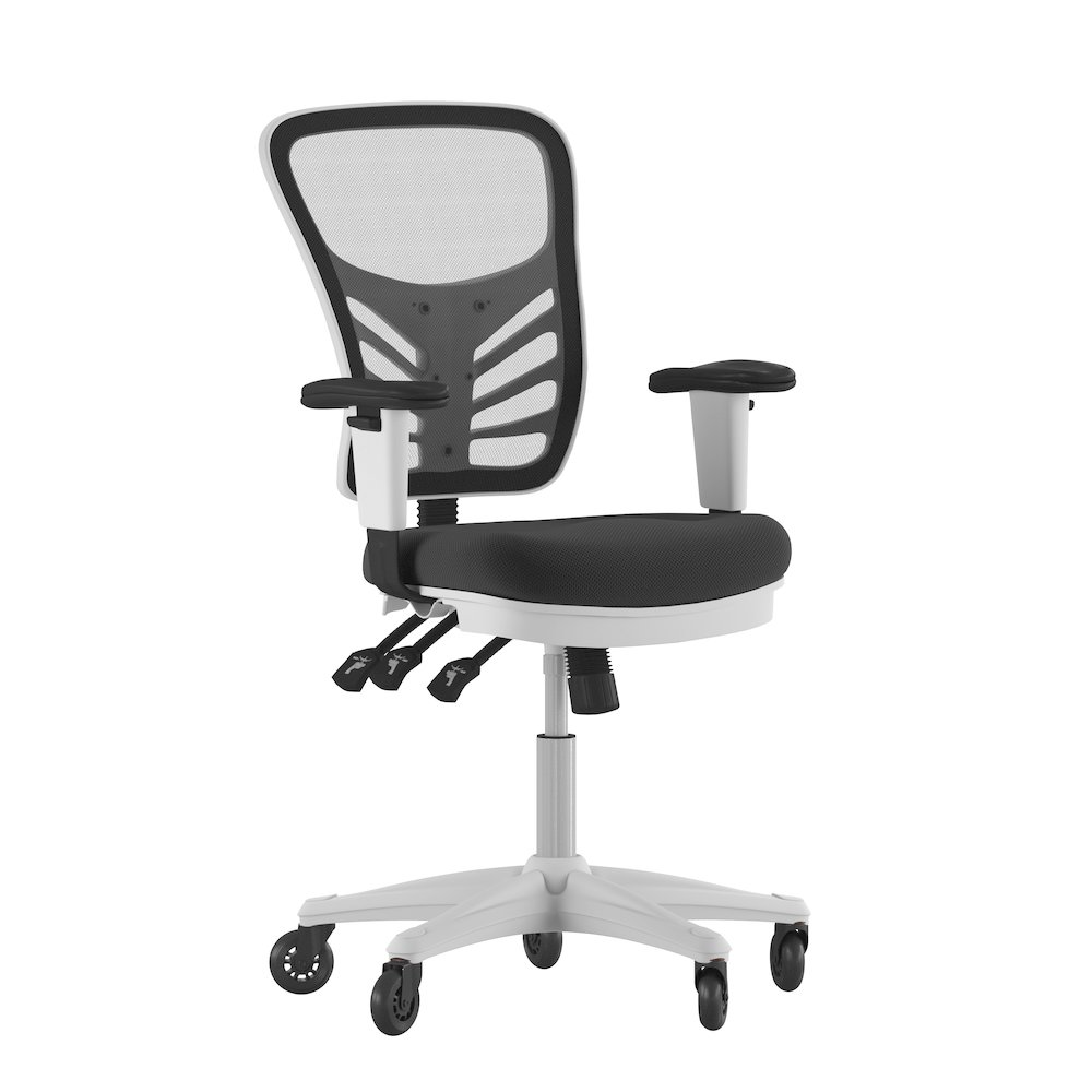 Mid-Back Black Mesh Multifunction Executive Office Chair and White Frame