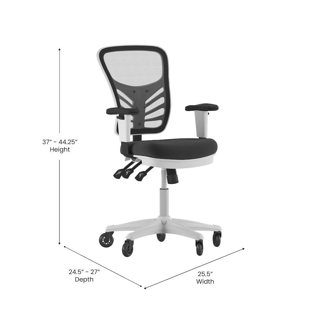 Mid-Back Black Mesh Multifunction Executive Office Chair and White Frame
