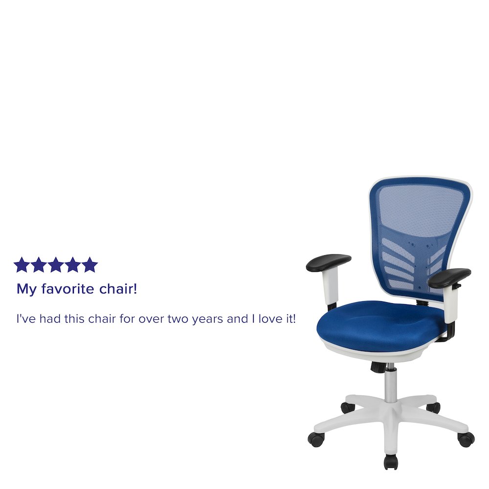 Mid-Back Blue Mesh Multifunction Executive Swivel Office Chair and White Frame