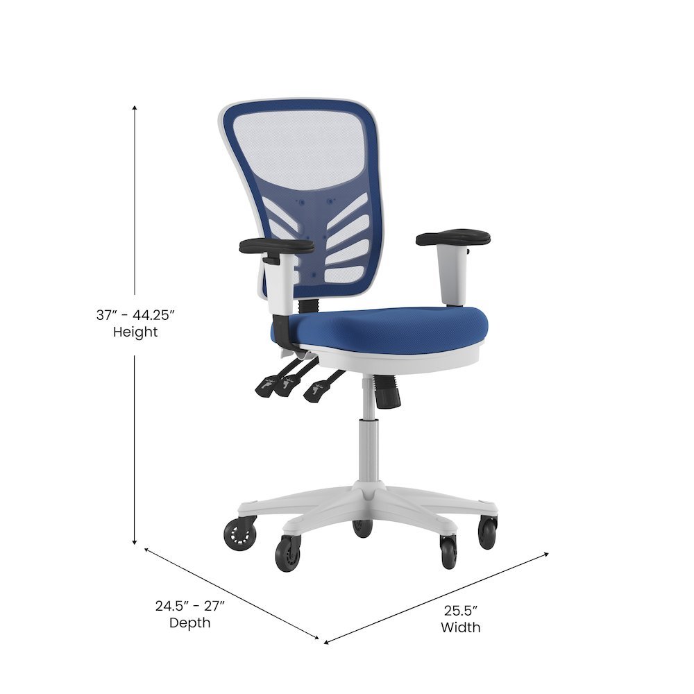 Mid-Back Blue Mesh Multifunction Executive Office Chair and White Frame