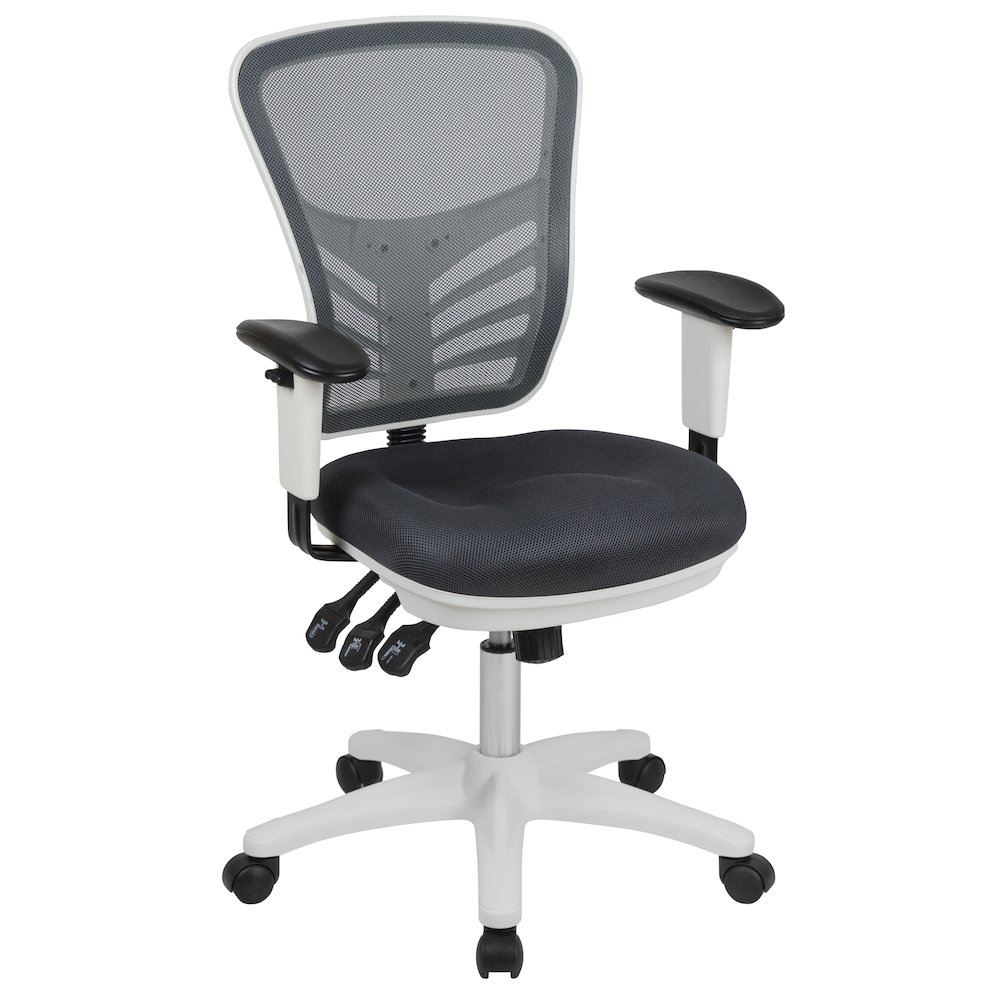 Mid-Back Dark Gray Mesh Swivel Office Chair and White Frame