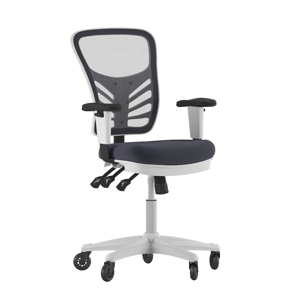 Mid-Back Dark Gray Mesh Multifunction Executive Chair and White Frame