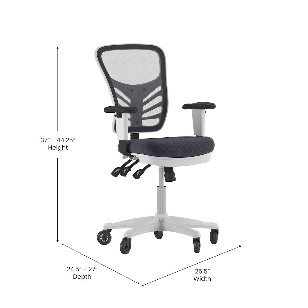 Mid-Back Dark Gray Mesh Multifunction Executive Chair and White Frame