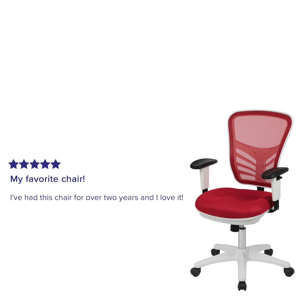 Mid-Back Red Mesh Multifunction Executive Swivel Office Chair and White Frame