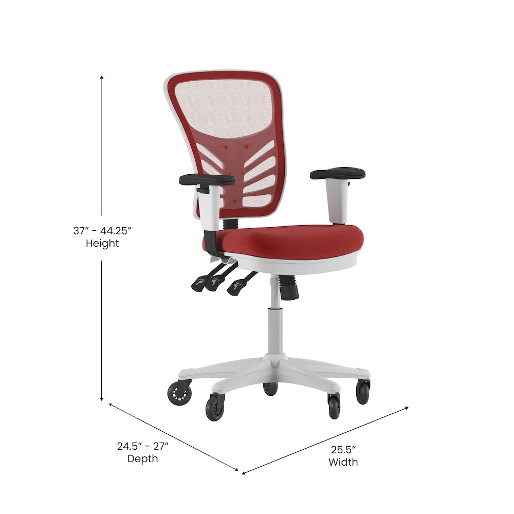 Mid-Back Red Mesh Multifunction Executive Office Chair and White Frame