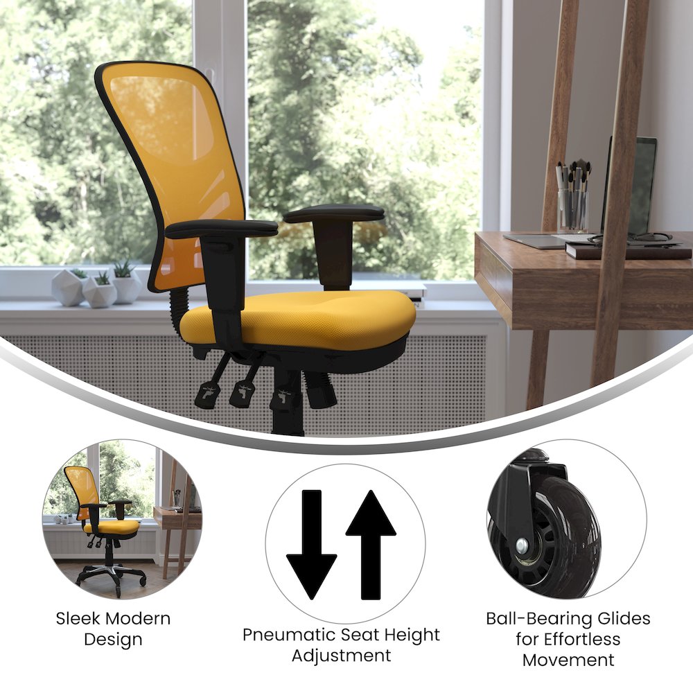 Mid-Back Yellow-Orange Mesh Multifunction Executive Swivel Office Chair
